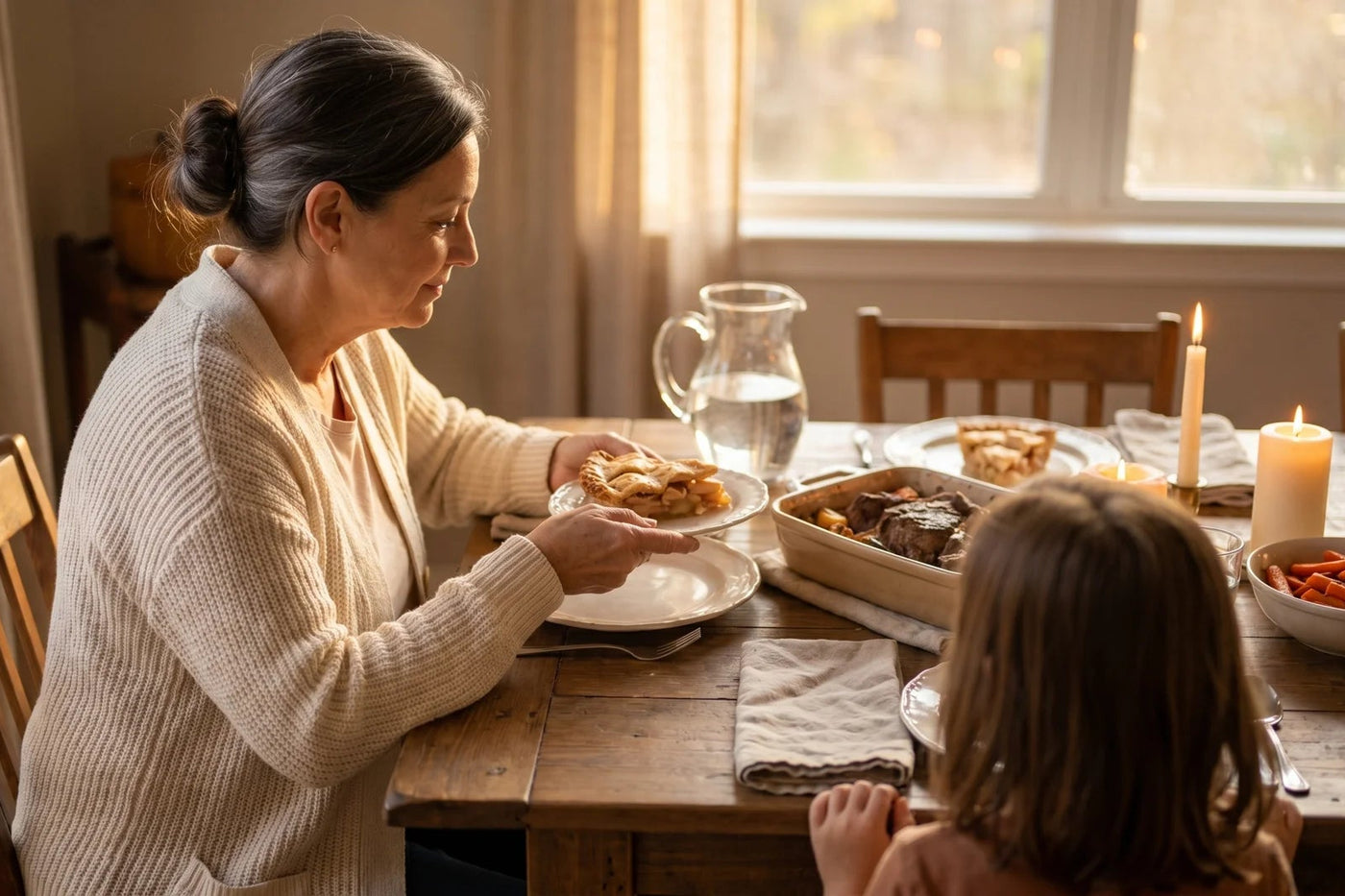 Grandmother with granddaughter at Sunday dinner