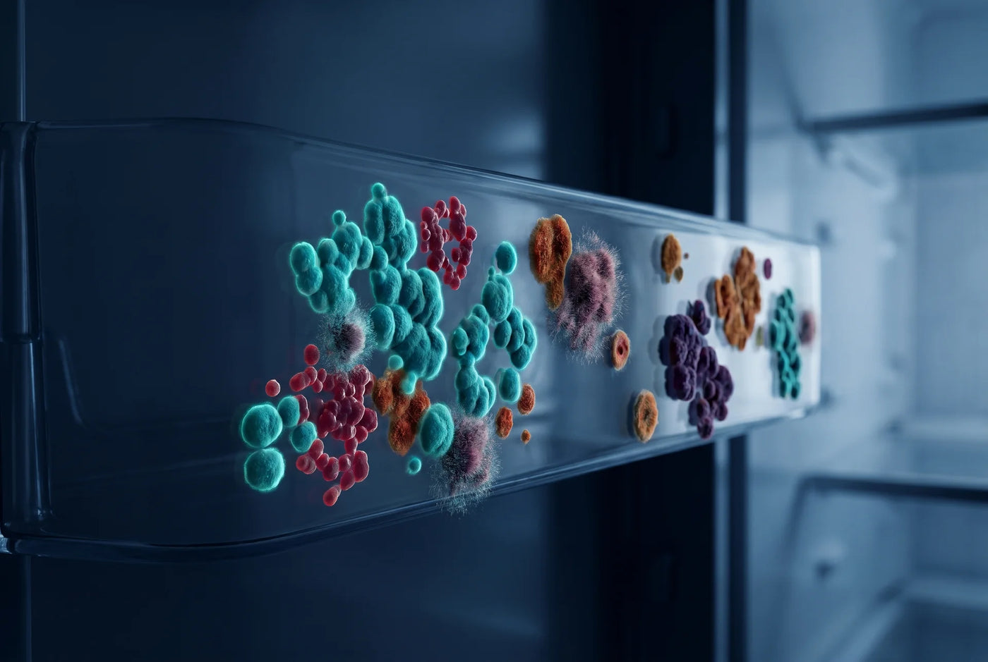 3D rendering of bacterial colonies on refrigerator surfaces