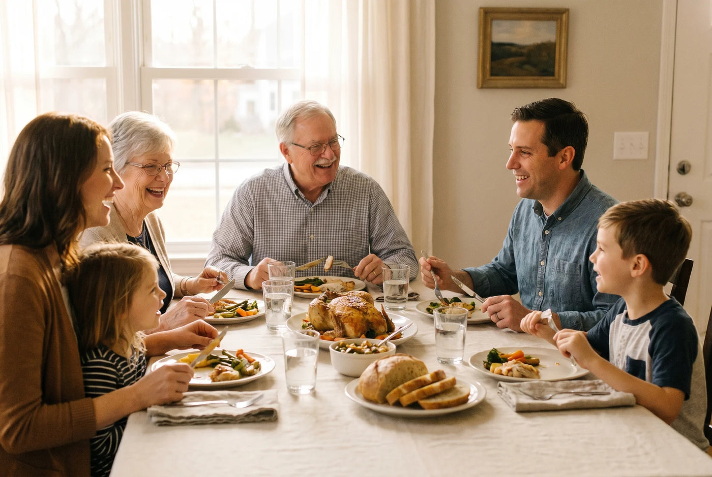 Multi-generational family enjoying a meal together